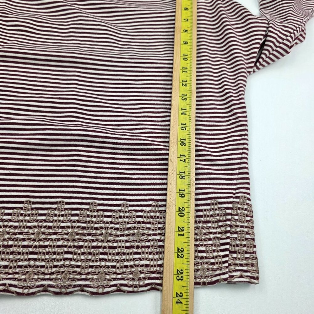 POL Womens Embroidered Lace Up Sleeve Scoop Neck Sweater Size M Burgundy & Cream - Picture 15 of 16
